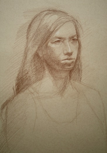 © 2013 Aron Hart, Portrait of Anna, Sepia pencil on toned paper